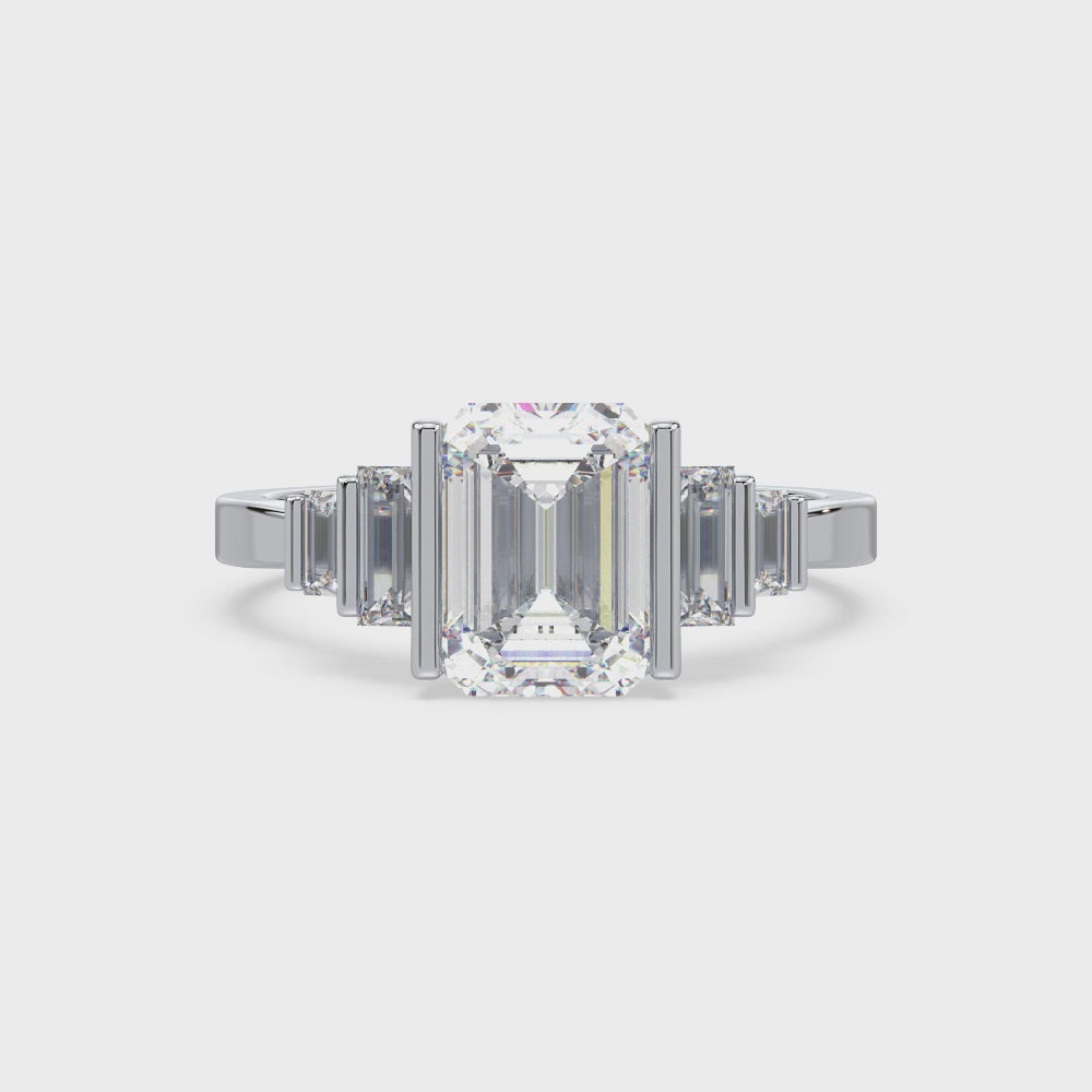 Emerald Cut Diamond Ring with Diamond Baguettes by Allure