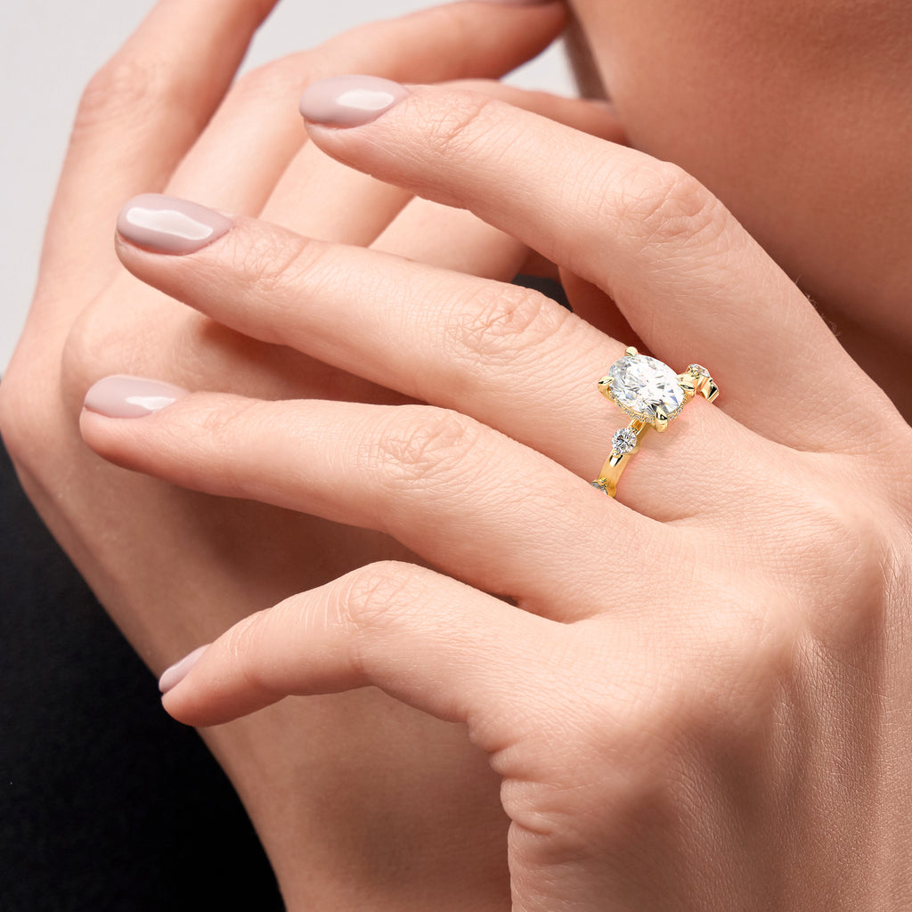 Oval Shaped Hidden Halo Engagement Ring with Diamond Band by Allure