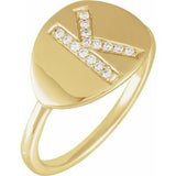 Natural Diamond Initial Coin Style Ring