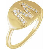 Natural Diamond Initial Coin Style Ring