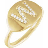 Natural Diamond Initial Coin Style Ring