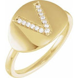 Natural Diamond Initial Coin Style Ring