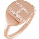 Natural Diamond Initial Coin Style Ring