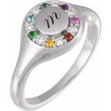 Pride Diamond and Gemstone Halo Style Signet Ring