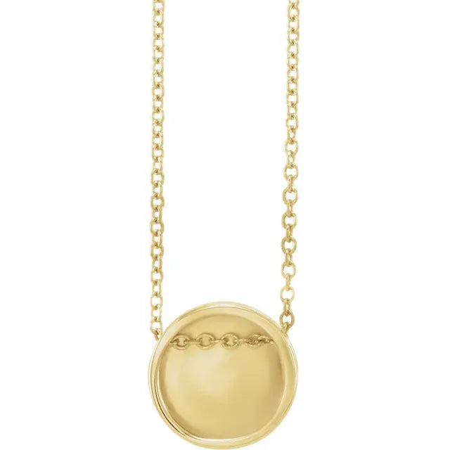 14K Yellow 10 mm Engravable Disc with Adjustable Necklace - Luvona