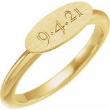 13x5 mm Oval Signet Ring Horizontal Style Yellow Gold Front View