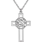 14K White 29x19 mm 3-Letter Script Monogram Cross Necklace - Luvona