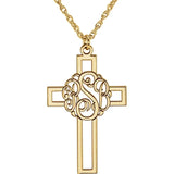 14K White 29x19 mm 3-Letter Script Monogram Cross Necklace - Luvona