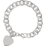 Sterling Silver Heart Charm Cable 7.5" Bracelet - Luvona