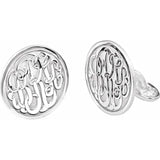 14K Rose Gold-Plated Sterling Silver 18 mm 3-Letter Script Monogram Cuff Links White Gold - Luvona