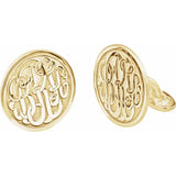 14K Rose Gold-Plated Sterling Silver 18 mm 3-Letter Script Monogram Cuff Links Yellow Gold - Luvona