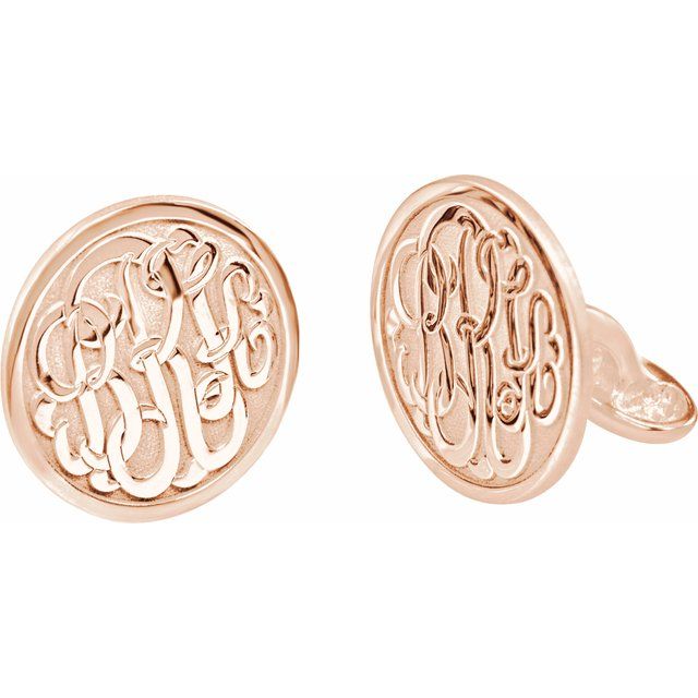 14K Rose Gold-Plated Sterling Silver 18 mm 3-Letter Script Monogram Cuff Links Rose Gold  - Luvona