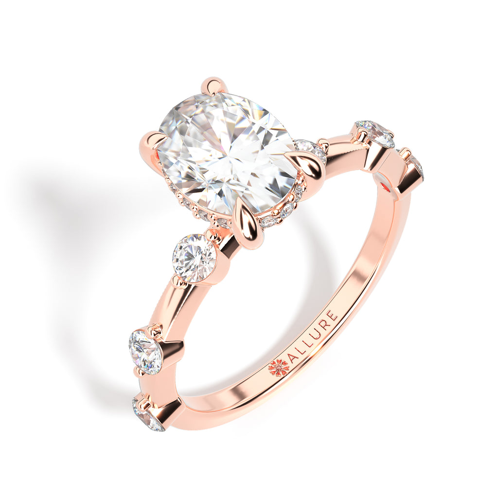 Oval Shaped Hidden Halo Engagement Ring with Diamond Band by Allure
