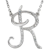 Natural Diamond Scripted Initial Necklace Large Style