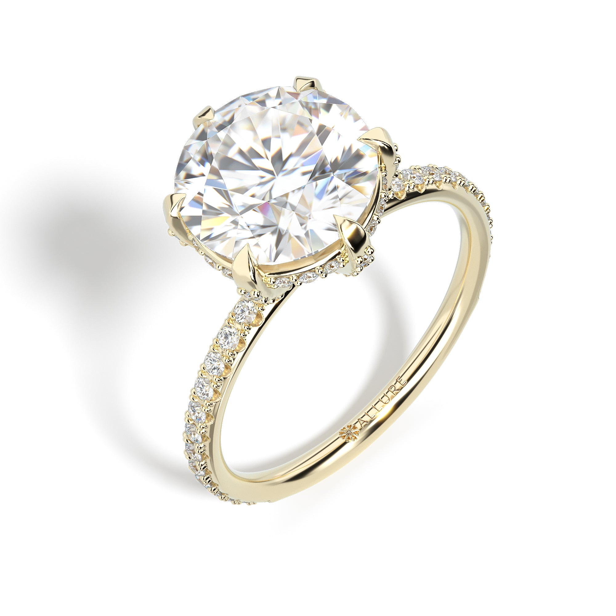 Round Setting with Hidden Halo and Diamond Encrusted Prongs by Allure 14K Yellow Gold