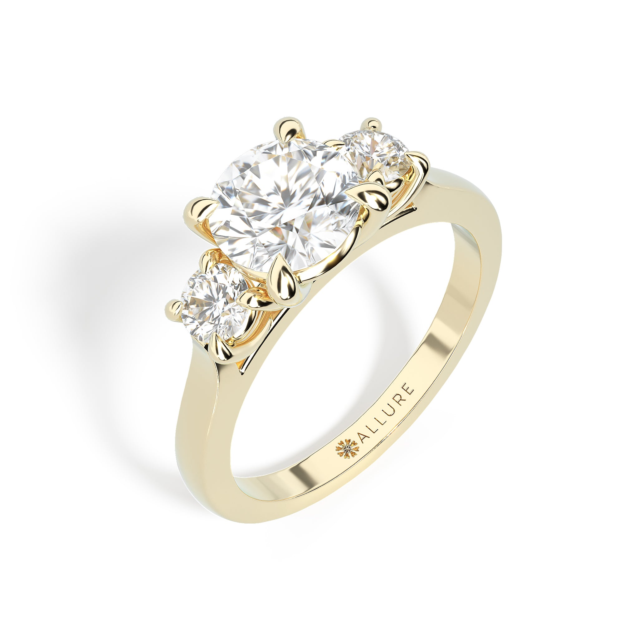 Three Stone Engagement Ring by Allure 14K Yellow Gold