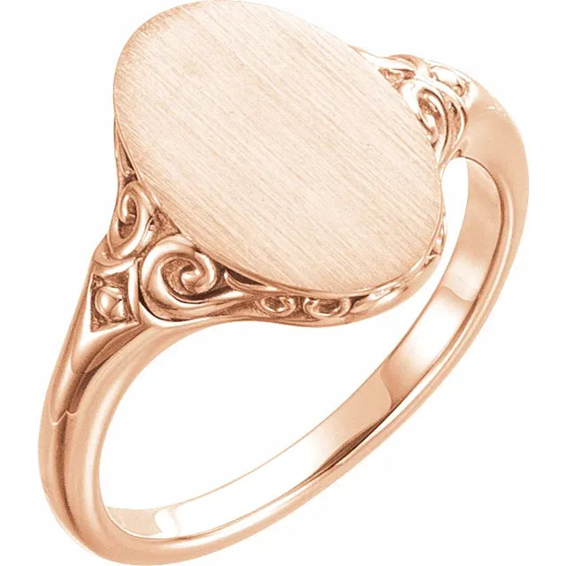 14K Rose 13x9 mm Oval Signet Ring Rose Gold Option- Luvona