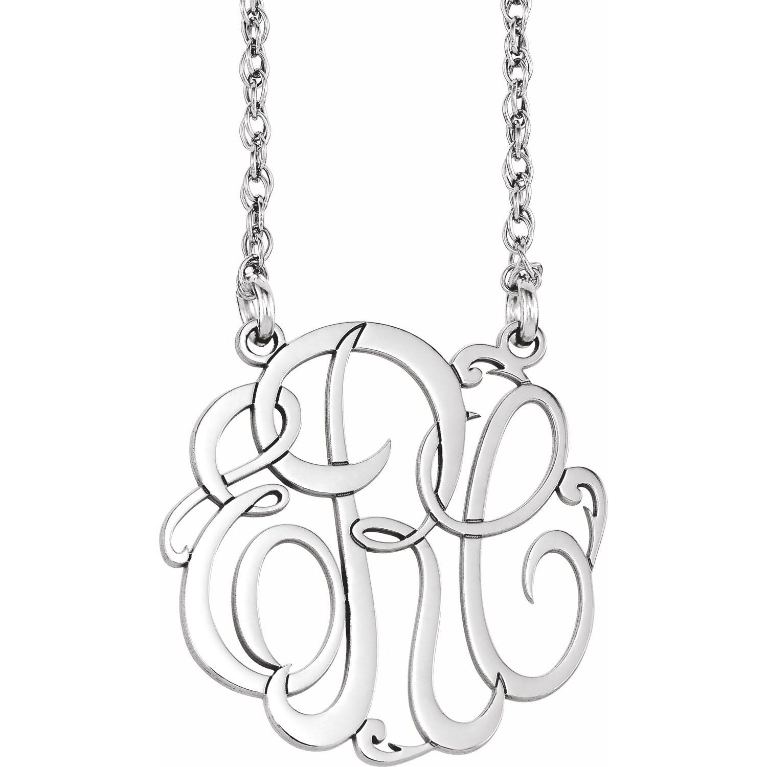 14K White 3-Letter Script Monogram 18" Necklace - Luvona