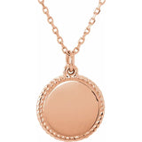 Engravable Round Rope Border Round Disc Necklace