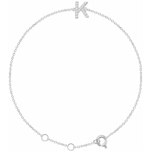 Block Initial Bracelet Set with Natural Diamonds - Luvona