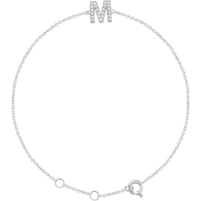 Block Initial Bracelet Set with Natural Diamonds - Luvona