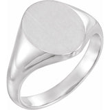 14K White 11x9.5 mm Oval Signet Ring - Luvona