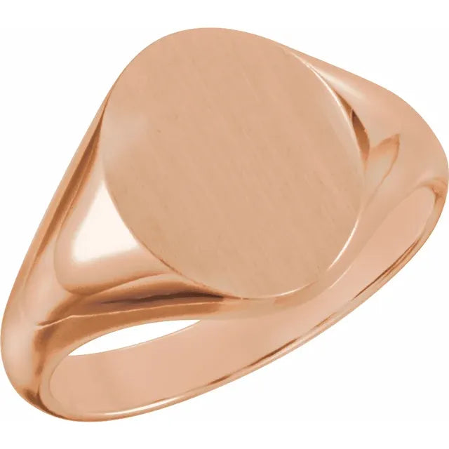 14K Rose 11x9.5 mm Oval Signet Ring - Luvona