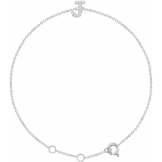 Block Initial Bracelet Set with Natural Diamonds - Luvona