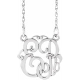 14K White 15 mm 2-Letter Script Monogram Necklace - Luvona