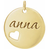 14K Yellow Engravable Pierced Heart Disc Pendant