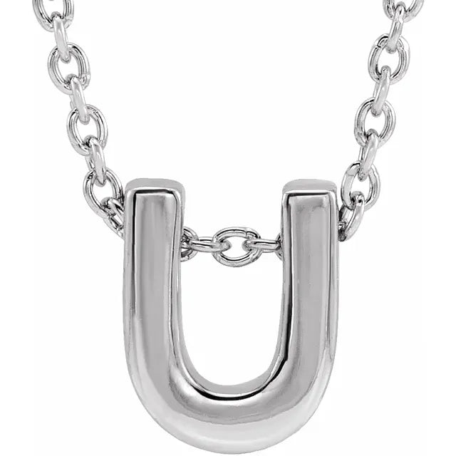 Block Initial Slide Pendant Necklaces - Luvona