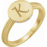 14K White Natural Diamond Ladies Signet Ring - Luvona