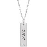 Sterling Silver .03 CT Natural Diamond Engravable Bar 16-18" Necklace