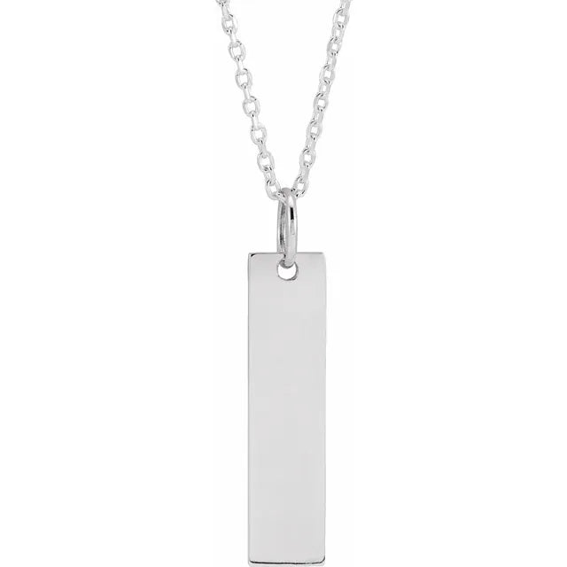 14K White 20x5 mm Engravable Bar 16-18" Necklace - Luvona