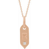 14K Rose Initial F .05 CT Natural Diamond 16-18" Necklace - Letter R