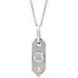 14K Rose Initial F .05 CT Natural Diamond 16-18" Necklace - Letter Q