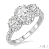 Oval Shape Past Present & Future Semi-Mount Diamond Engagement Ring