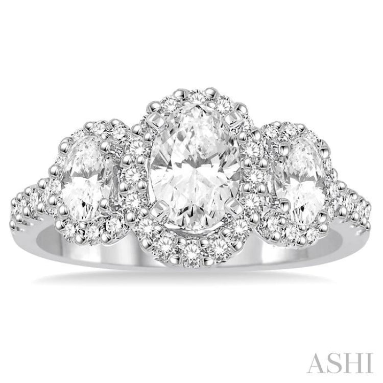 Oval Shape Past Present & Future Semi-Mount Diamond Engagement Ring