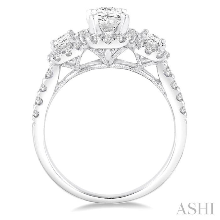 Oval Shape Past Present & Future Semi-Mount Diamond Engagement Ring