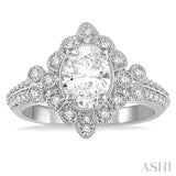 Oval Shape Semi-Mount Diamond Engagement Ring