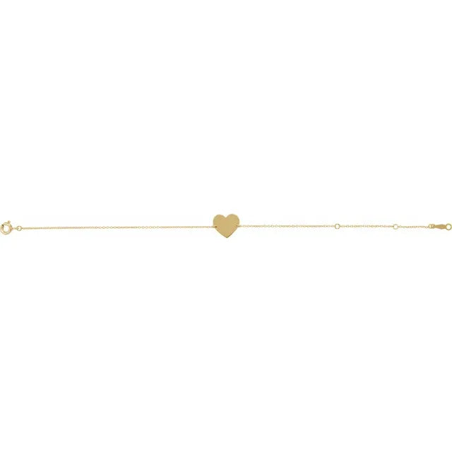 14K Yellow Engravable Heart 7-8" Bracelet - Luvona