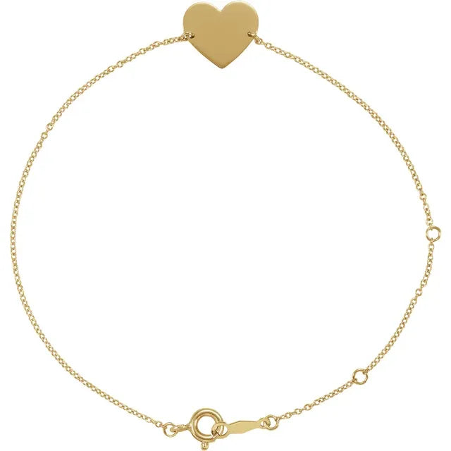 14K Yellow Engravable Heart 7-8" Bracelet - Luvona