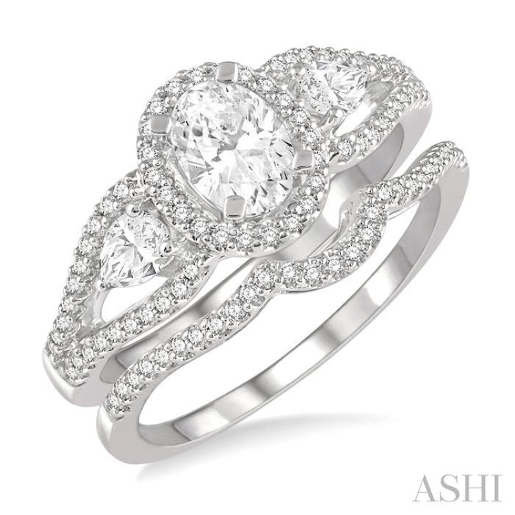 Oval Shape 3 Stone Diamond Wedding Set