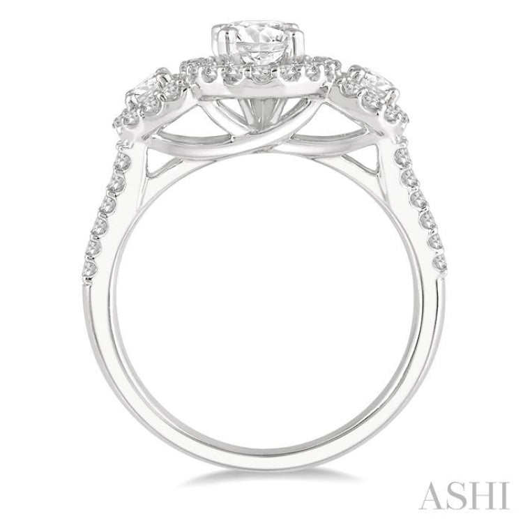 Oval Shape Past Present & Future Semi-Mount Diamond Engagement Ring