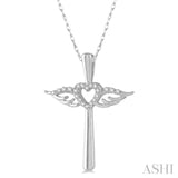 Angel Wings Heart Shape & Cross Diamond Pendant