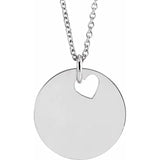 14K Sterling Silver Pierced Heart 15 mm Disc 16-18" Necklace - Luvona