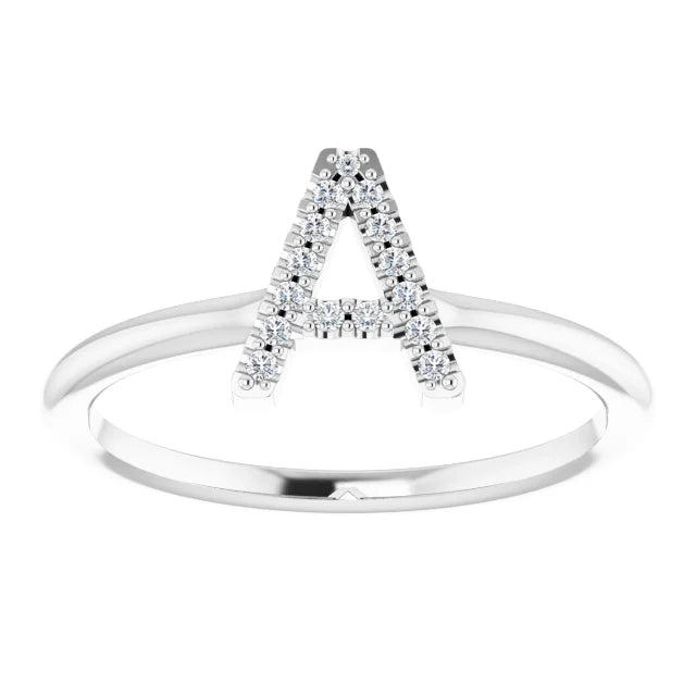 14K White .06 CTW Natural Diamond Initial Z Ring - Luvona