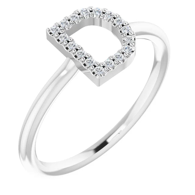 14K White .06 CTW Natural Diamond Initial Z Ring - Luvona