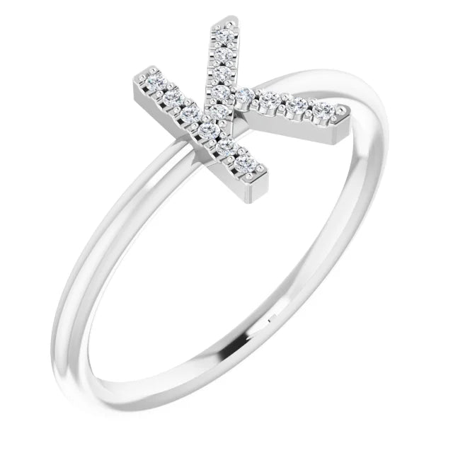 14K White .06 CTW Natural Diamond Initial Z Ring - Luvona