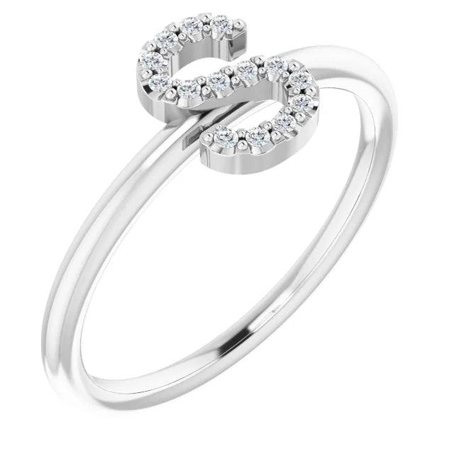 14K White .06 CTW Natural Diamond Initial Z Ring - Luvona